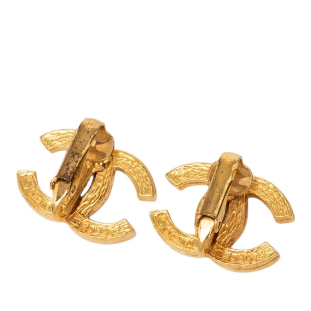 Chanel CC Gold Plated Strass Clip On Earrings Gold Metal Very good - Back View