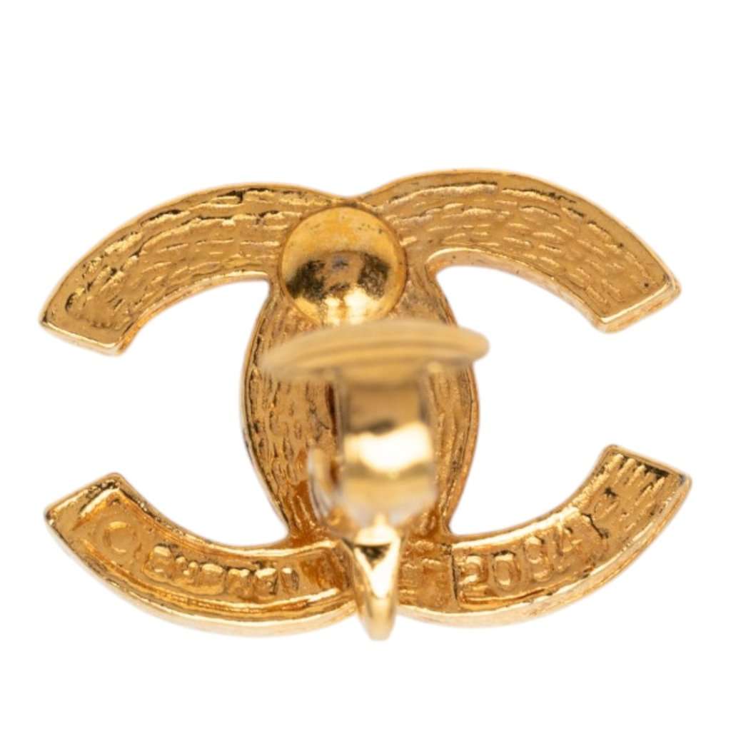 Chanel CC Gold Plated Strass Clip On Earrings Gold Metal Very good - Inside View