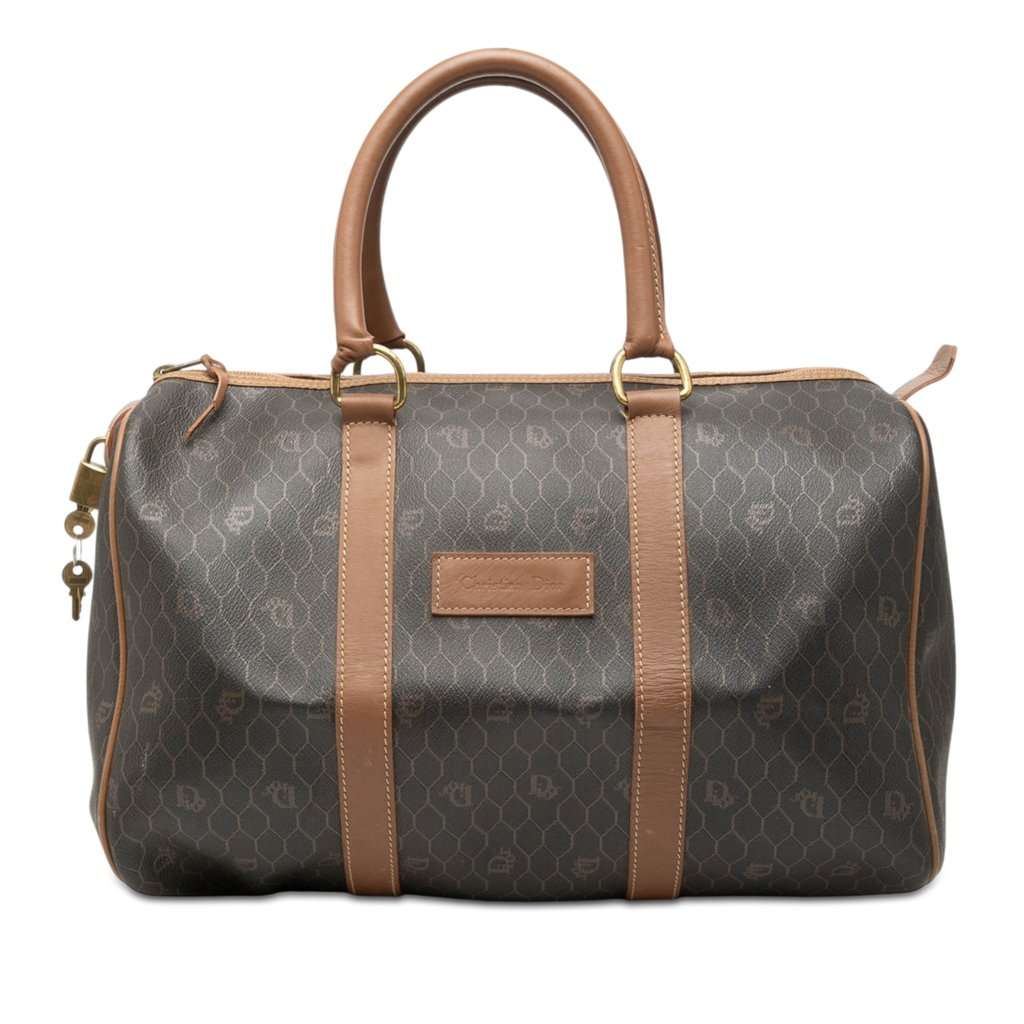 Dior Honeycomb Coated Canvas Boston Bag Black Good - Front View