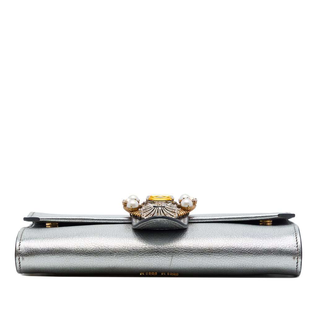 Miu Miu Metallic Goatskin Madras Crystal Embellished Crossbody Silver Leather Very good - Inside View