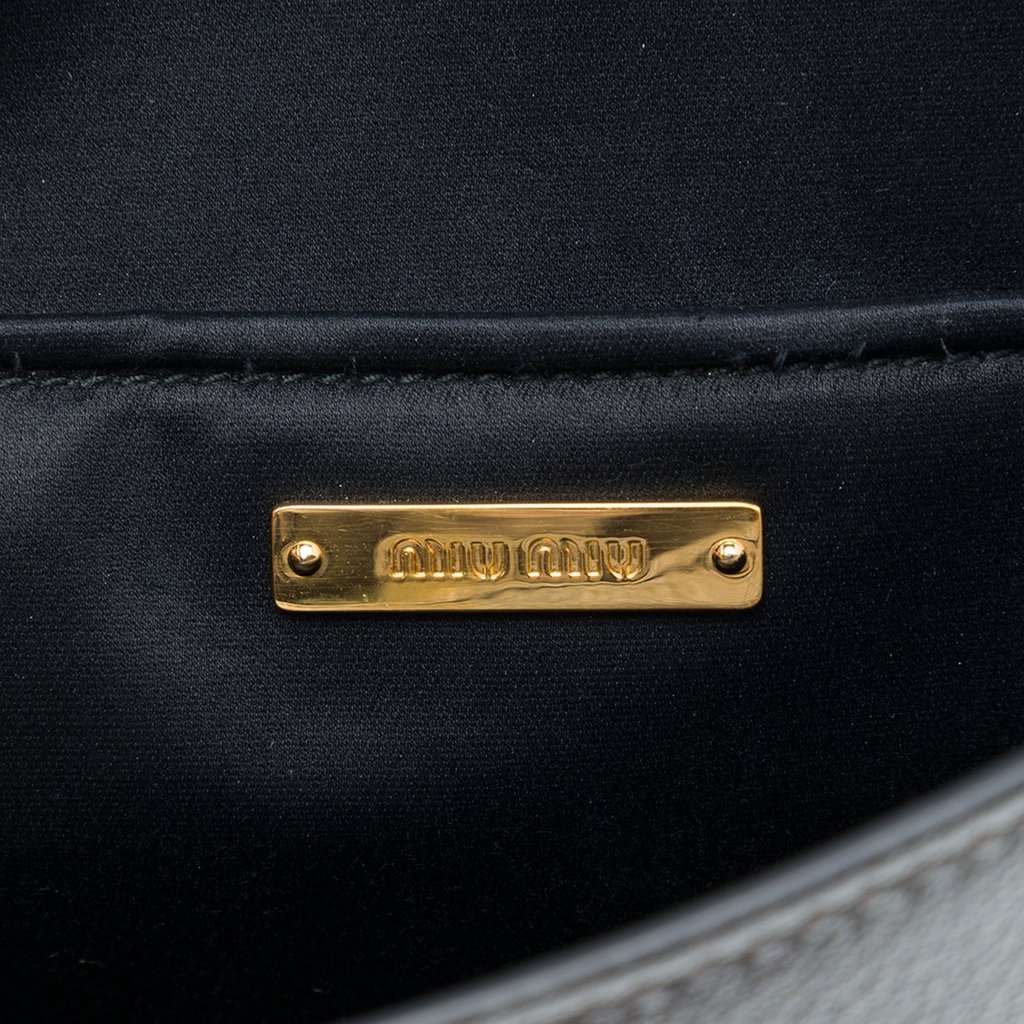 Miu Miu Metallic Goatskin Madras Crystal Embellished Crossbody Silver Leather Very good - Box View