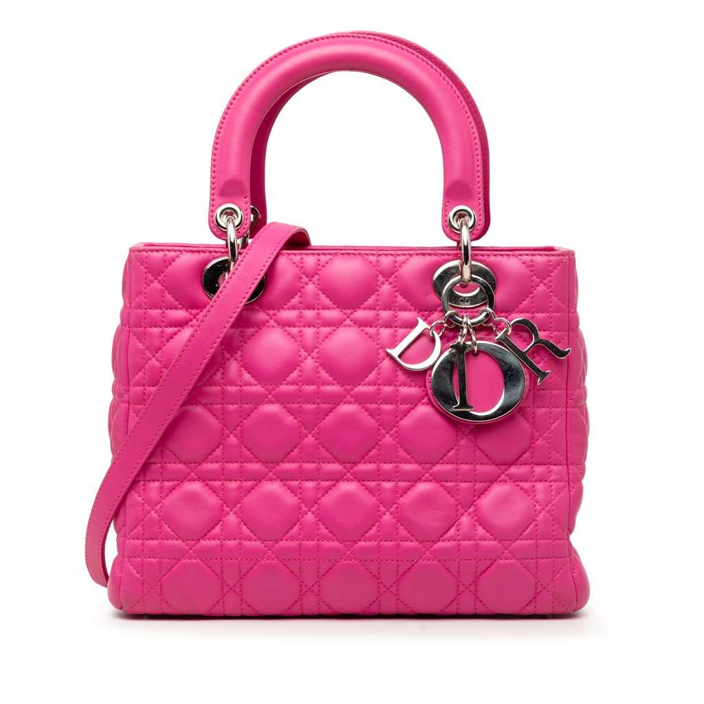 Dior Medium Lambskin Cannage Lady Dior Pink Leather Very good condition - Front View