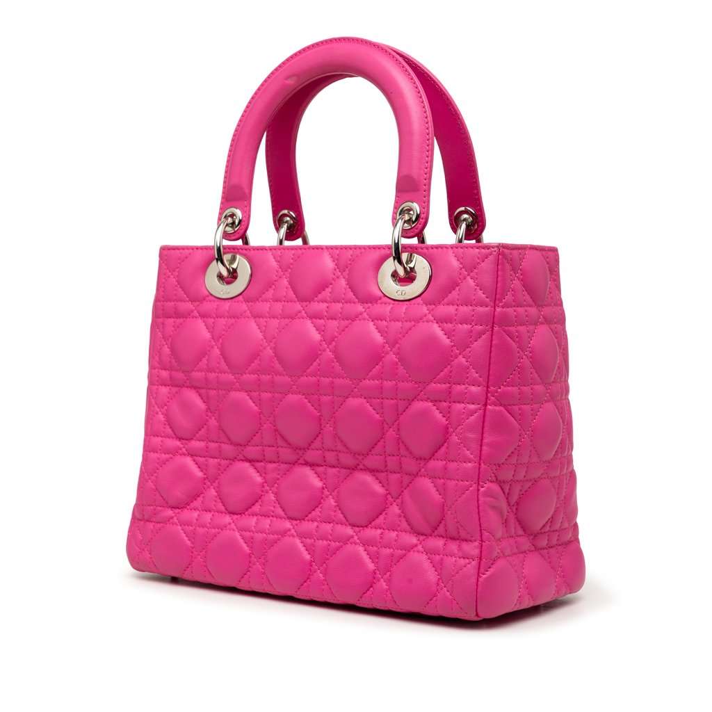 Dior Medium Lambskin Cannage Lady Dior Pink Leather Very good condition - Back View