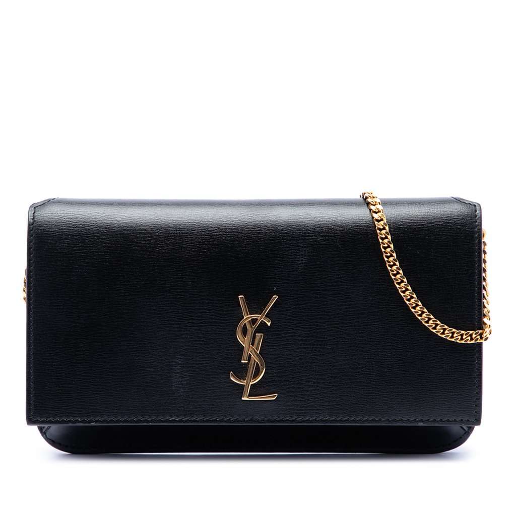 Saint Laurent Smooth Calfskin Cassandre Phone Holder Black Leather Very good condition - Front View