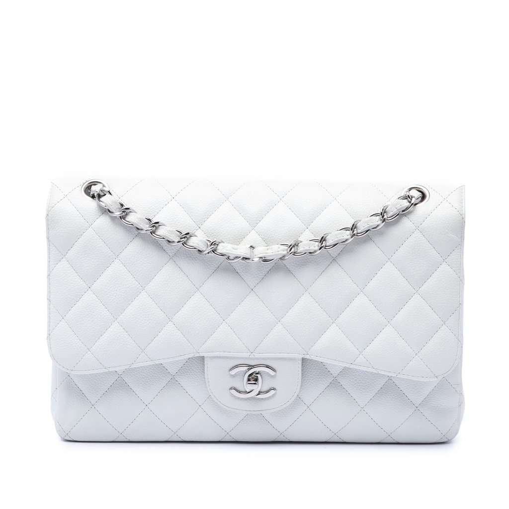 Chanel Jumbo Classic Caviar Double Flap White Leather Very good condition - Front View