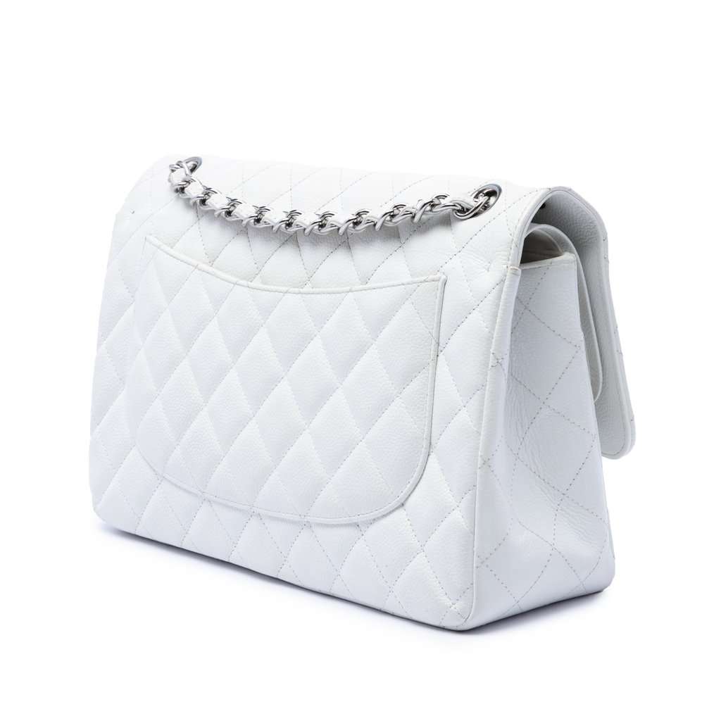 Chanel Jumbo Classic Caviar Double Flap White Leather Very good condition - Back View