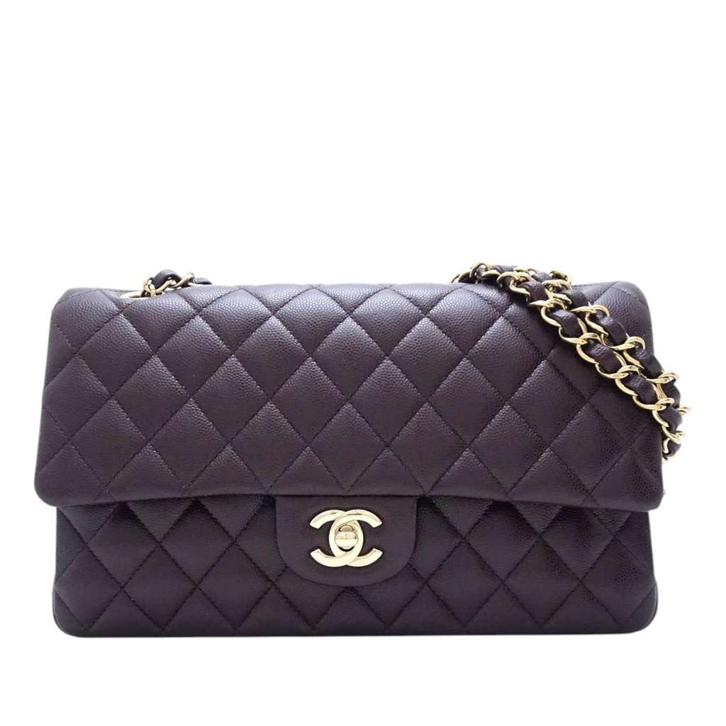 Chanel Medium Classic Caviar Double Flap Purple Leather Very good condition - Front View