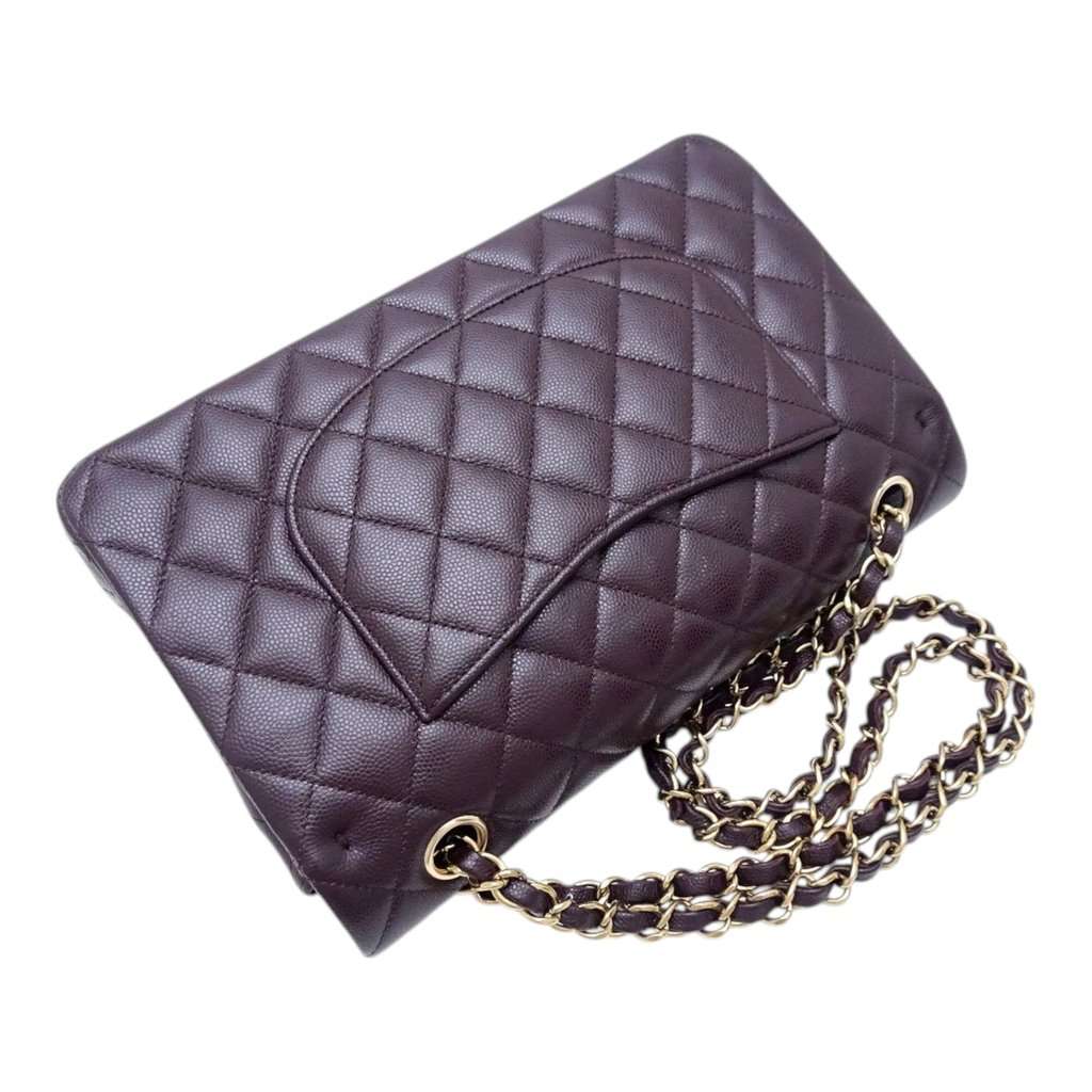 Chanel Medium Classic Caviar Double Flap Purple Leather Very good condition - Back View