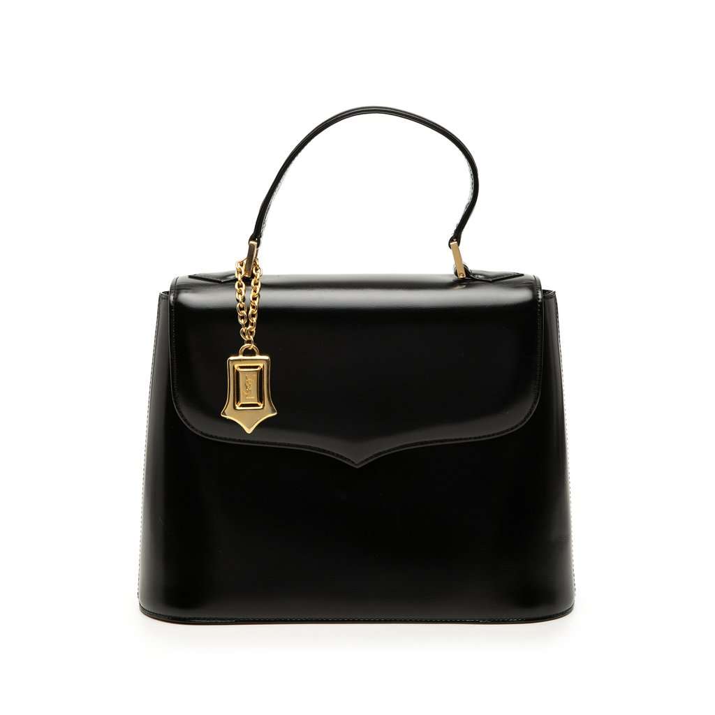 Saint Laurent Leather Logo Charm Top Handle Bag Black Leather Very good - Front View