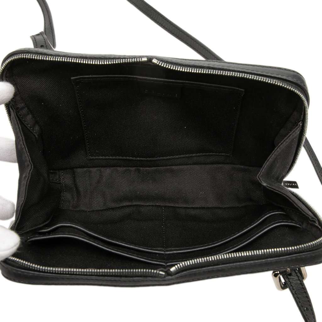 Celine Leather Trimmed Macadam Canvas Messenger Bag Black Very good - Model View