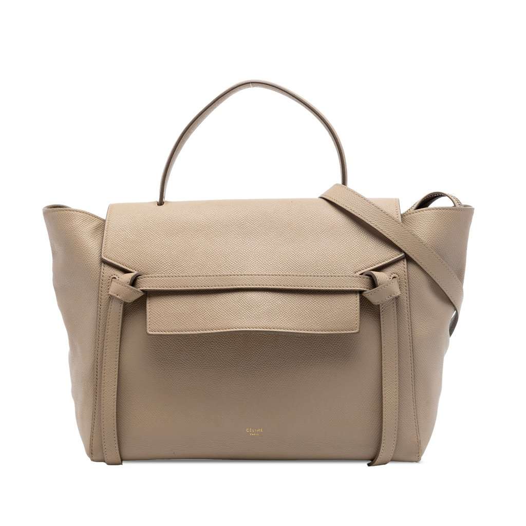 Celine Mini Grained Calfskin Belt Bag Beige Leather Good condition - Front View