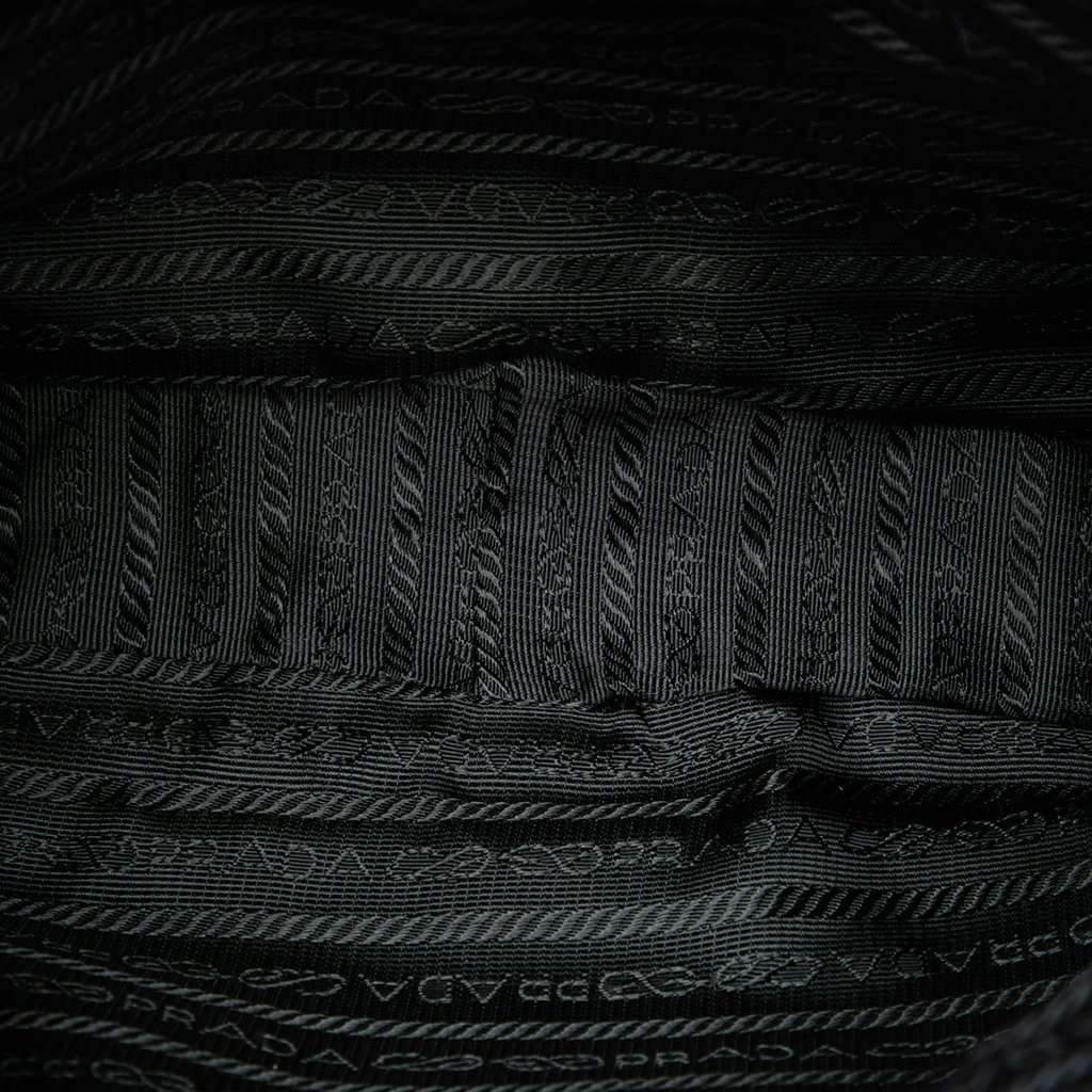 Prada Croc Embossed Leather Trimmed Tessuto Shoulder Bag Black Very good - Model View
