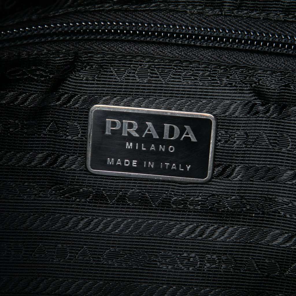 Prada Croc Embossed Leather Trimmed Tessuto Shoulder Bag Black Very good - Box View
