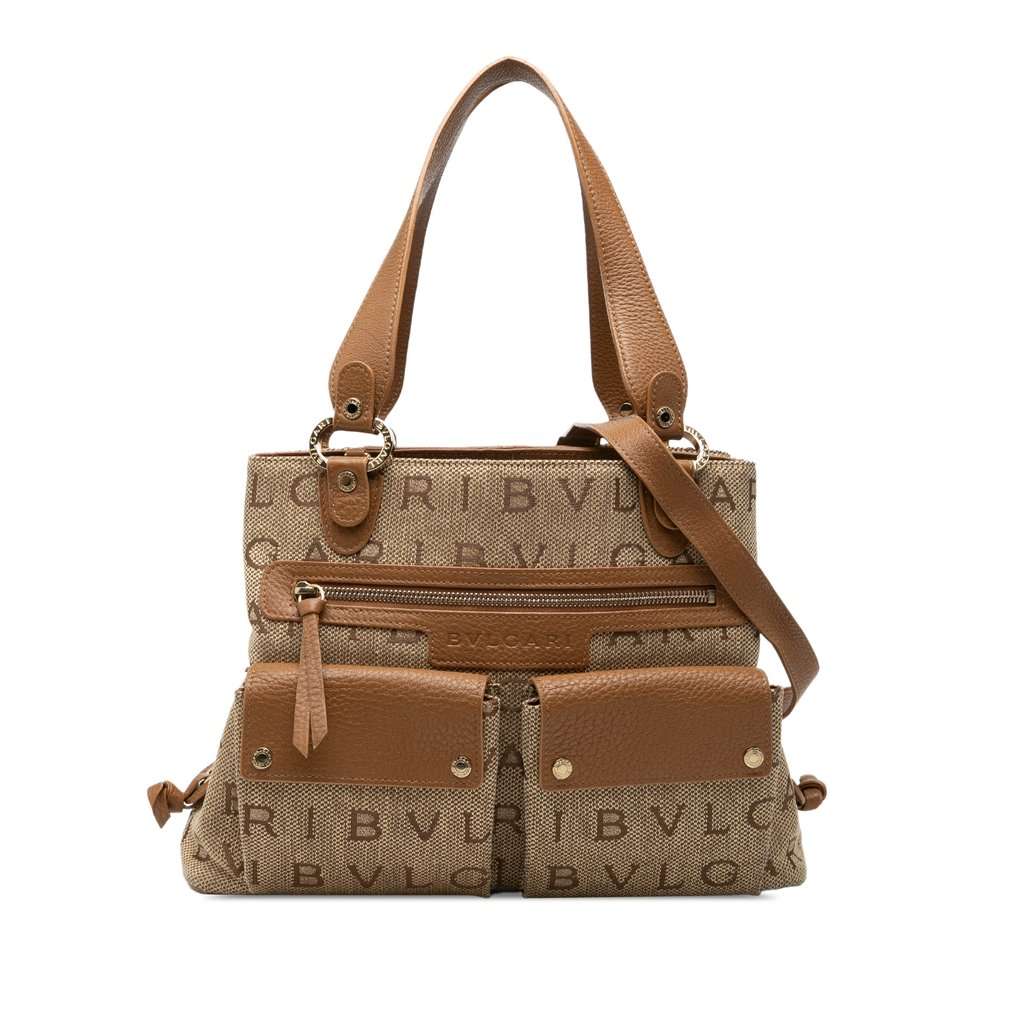 Bvlgari Logomania Canvas Satchel Brown Very good condition - Front View