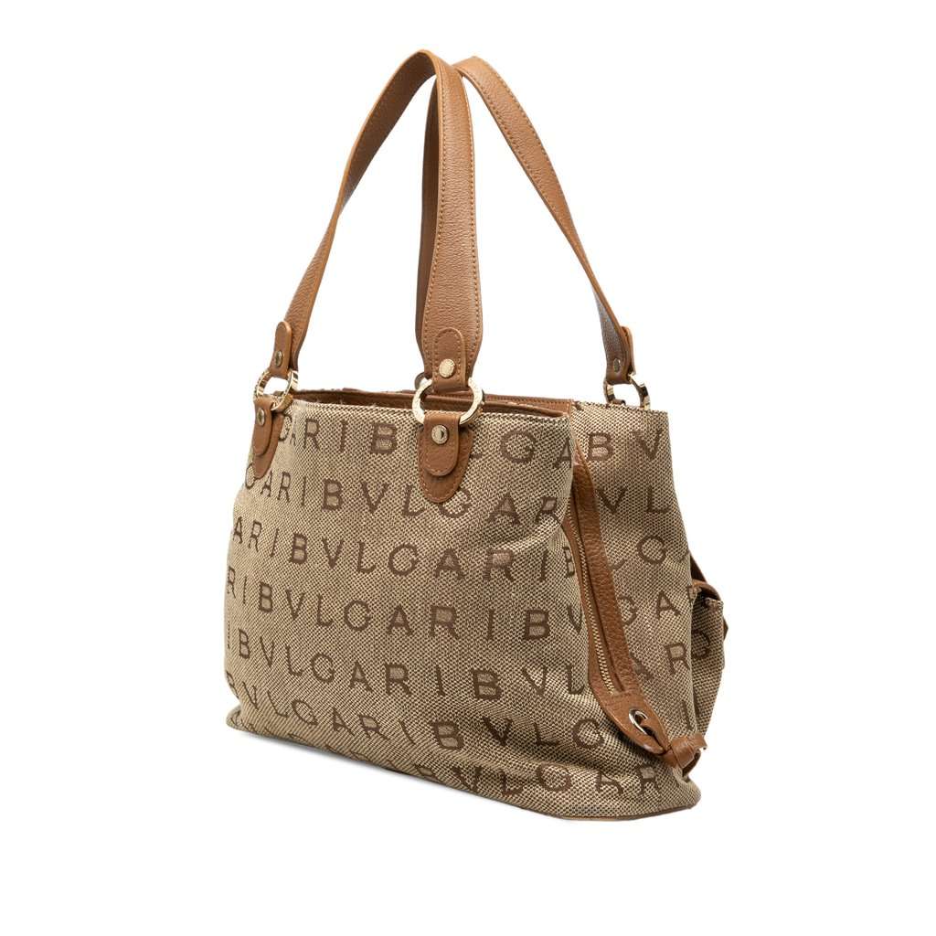 Bvlgari Logomania Canvas Satchel Brown Very good condition - Back View