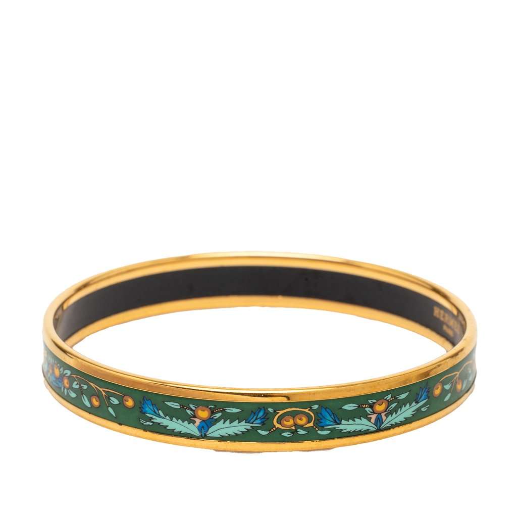 Hermès Narrow Enamel Fruits Cloisonne Bangle 65 Green Very good condition - Back View