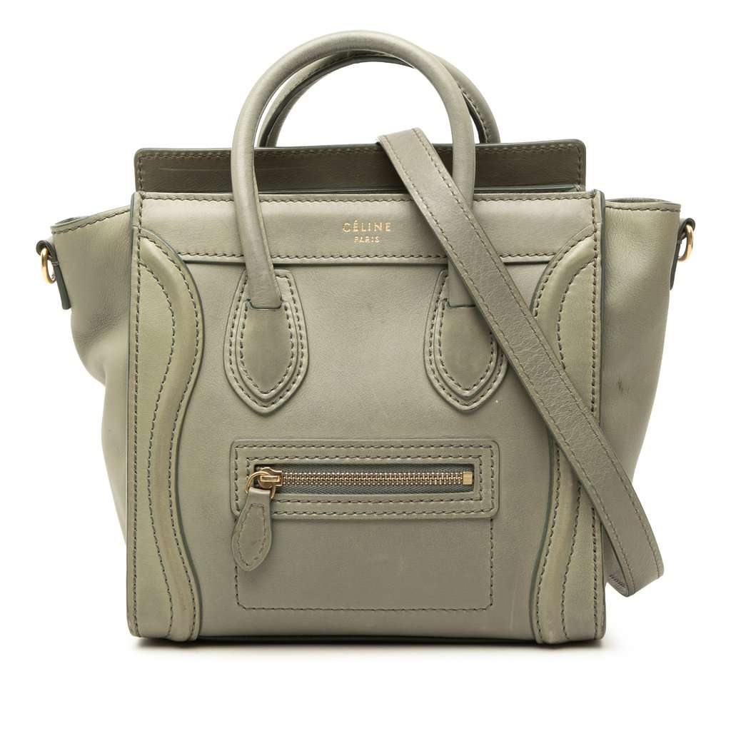 Celine Nano Leather Luggage Tote Green Leather Very good - Front View