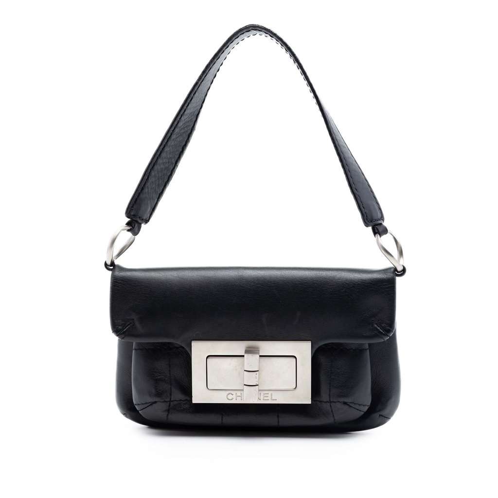 Chanel Calfskin Square Stitched Mademoiselle Shoulder Bag Black Leather Very good condition - Front View