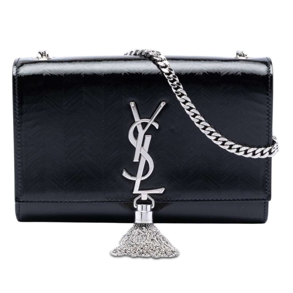 Saint Laurent Medium Chevron Patent Monogram Kate Tassel Crossbody Black Leather Very good condition - Front View
