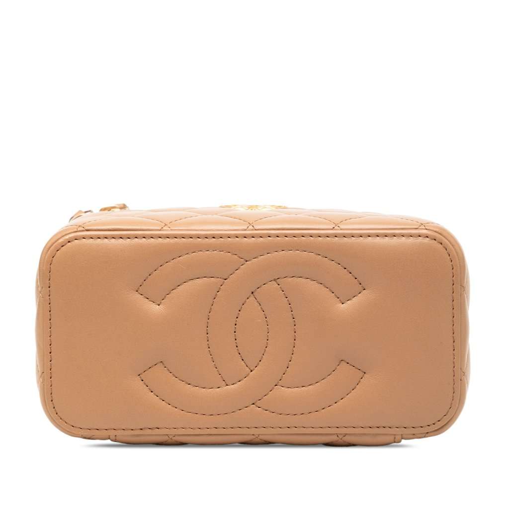 Chanel Small Quilted Lambskin Pillow Crush Vanity Case with Chain Brown Leather Very good condition - Inside View