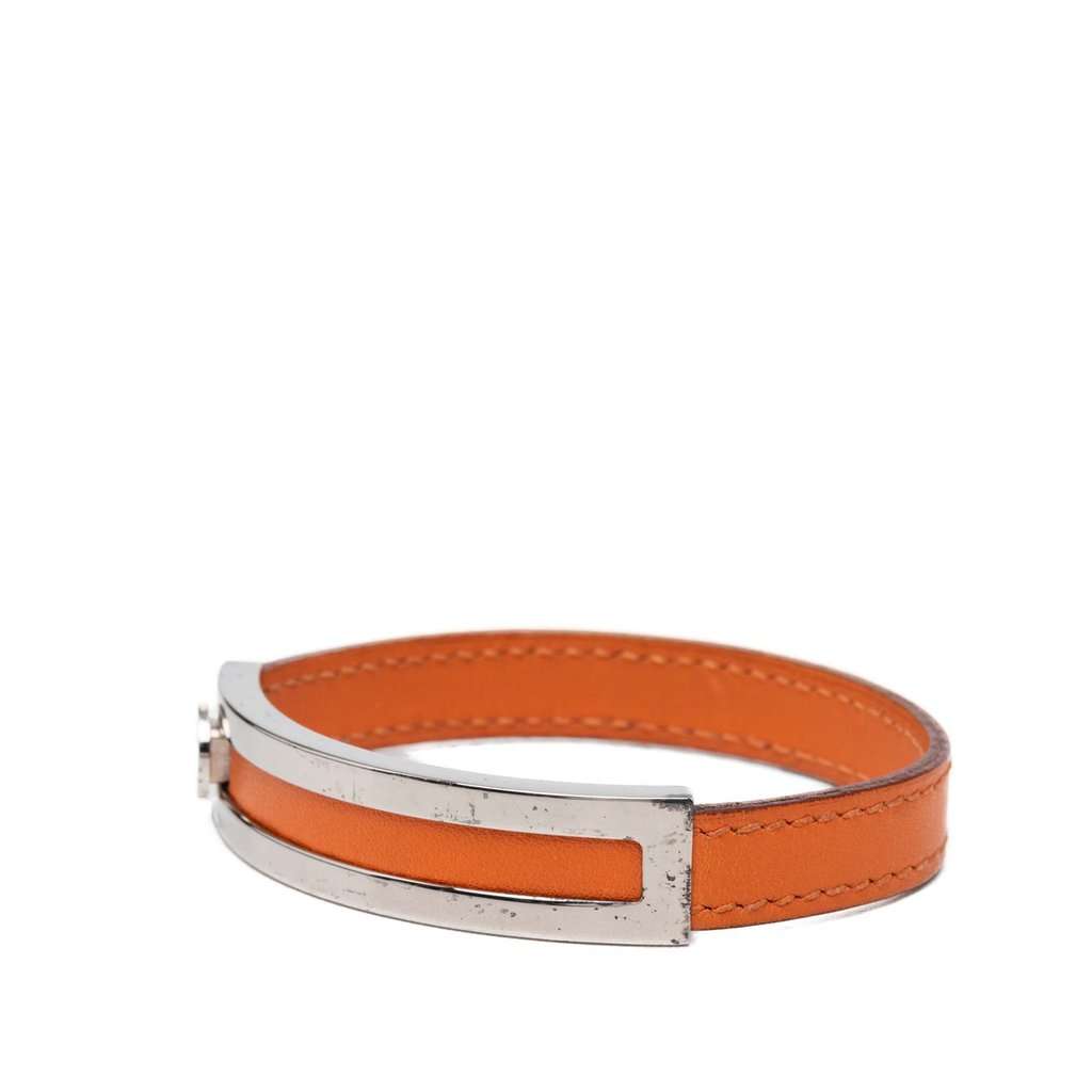 Hermès Leather Pousse Pousse Bracelet Orange Leather Very good condition - Back View