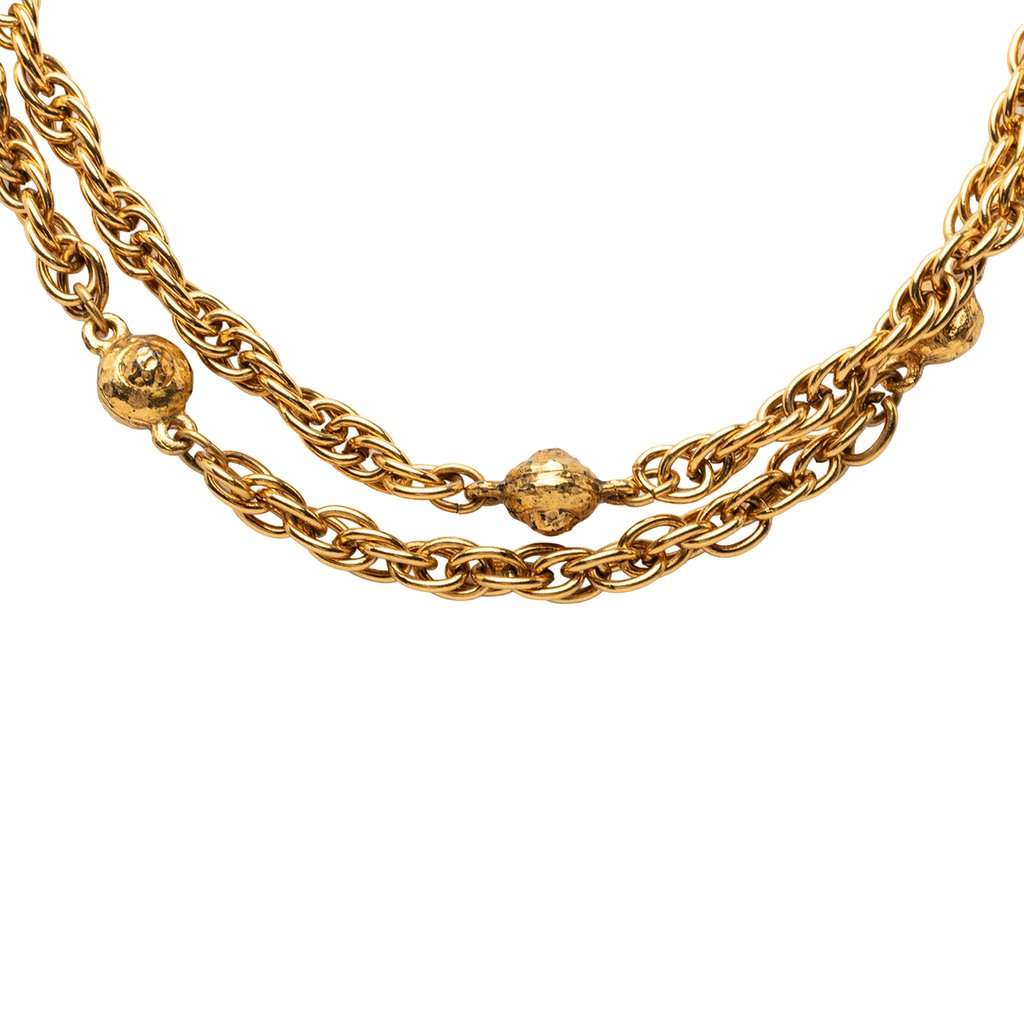 Chanel CC Gold Plated Station Chain Long Necklace Gold Metal Very good condition - Back View