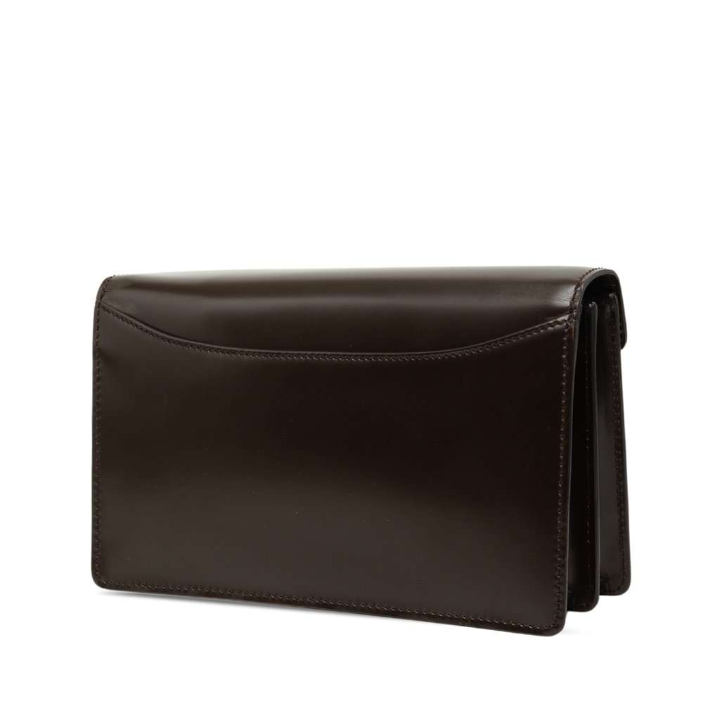 Ferragamo Leather Dial Lock Clutch Brown Leather Very good - Back View