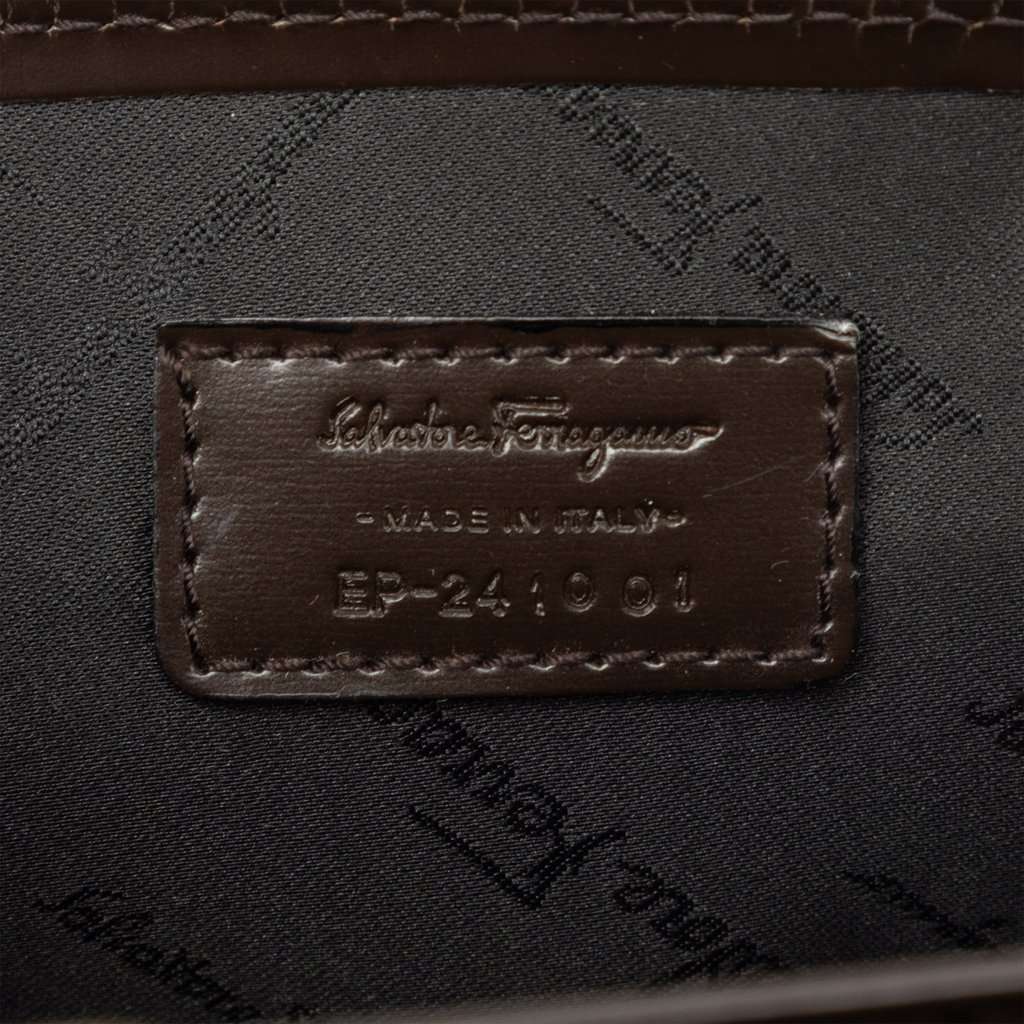 Ferragamo Leather Dial Lock Clutch Brown Leather Very good - Box View