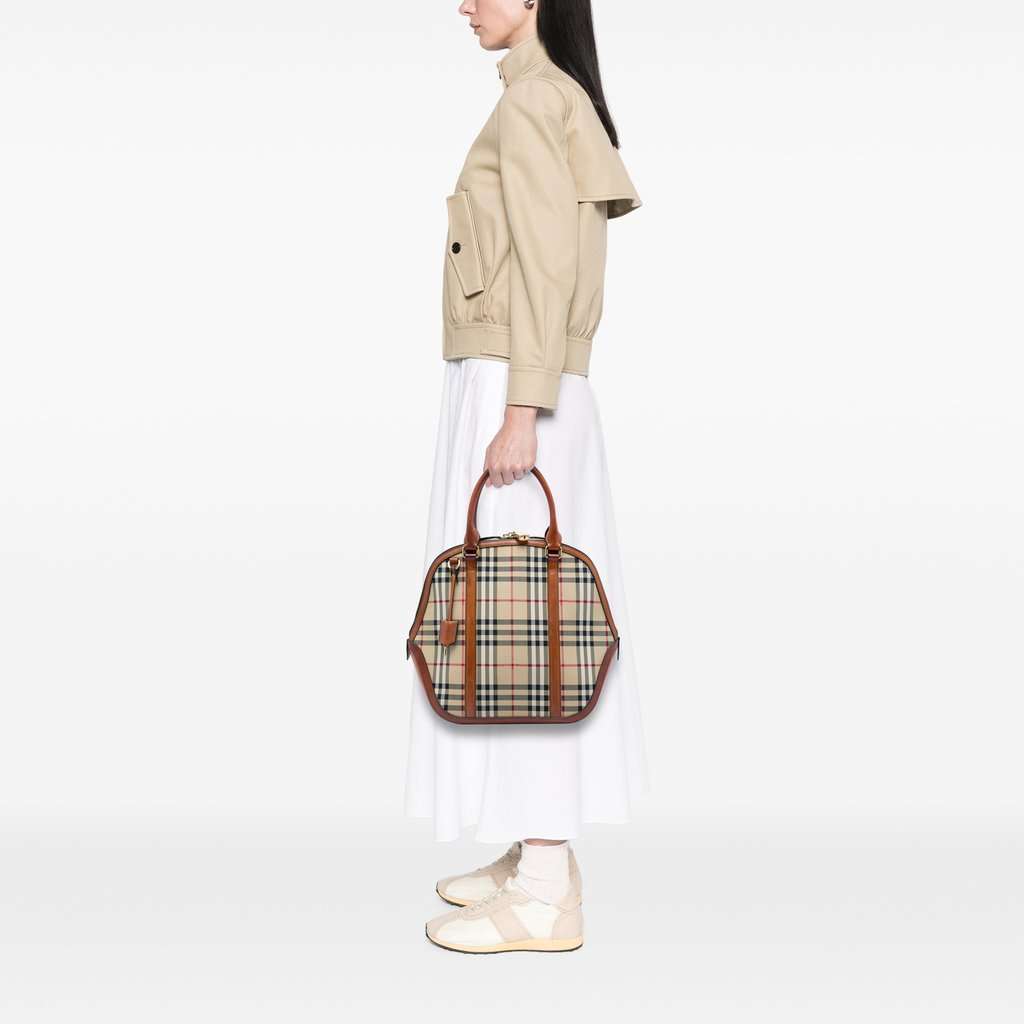 Burberry Medium Haymarket Check Nylon Orchard Bowling Bag Beige Very good - Box View