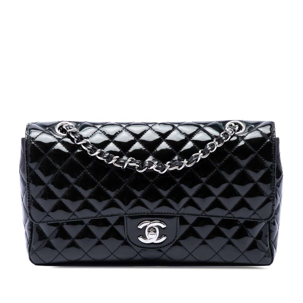 Chanel Medium Quilted Patent Secret Label Flap Black Leather Good condition - Front View