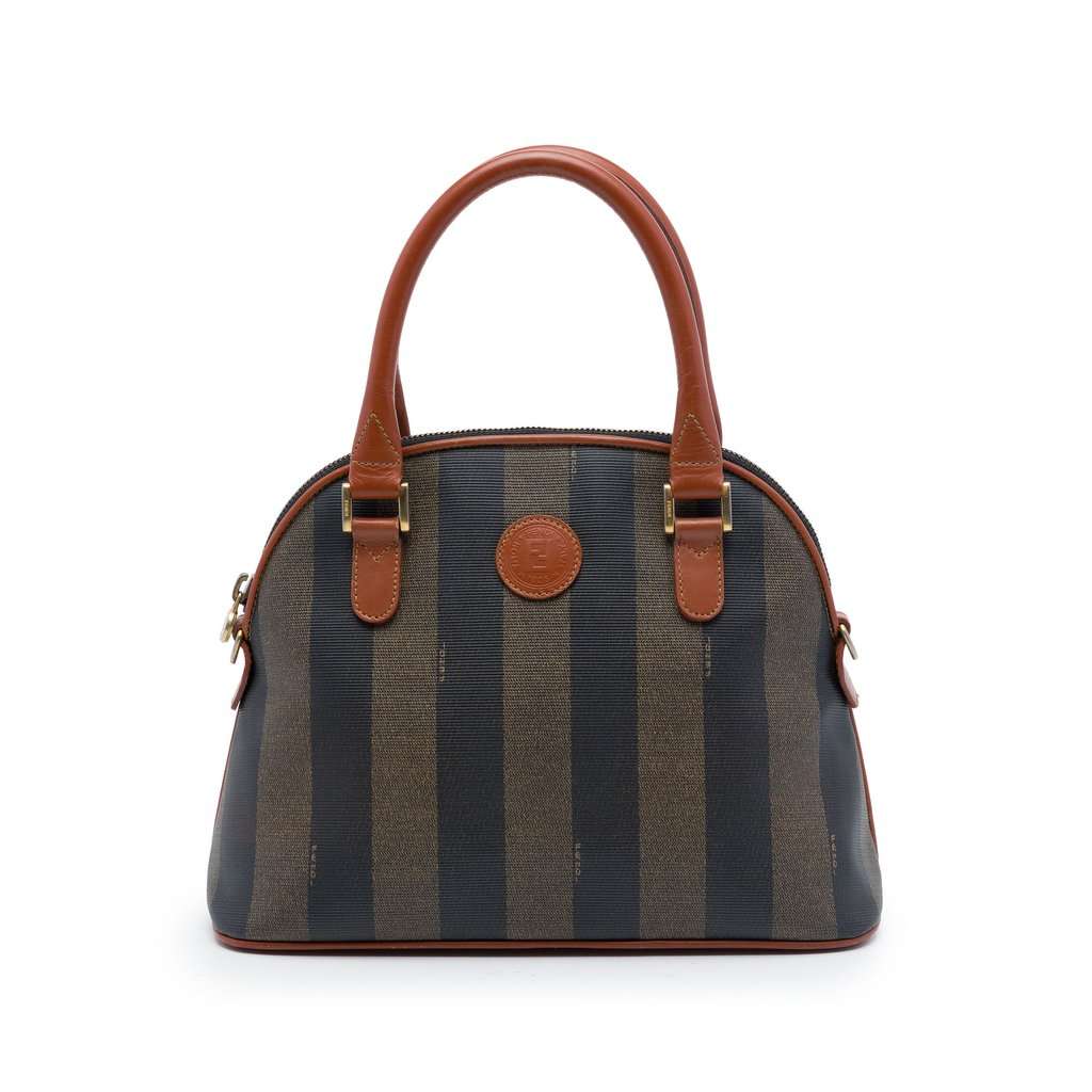 Fendi Pequin Coated Canvas Dome Satchel Brown Very good condition - Front View