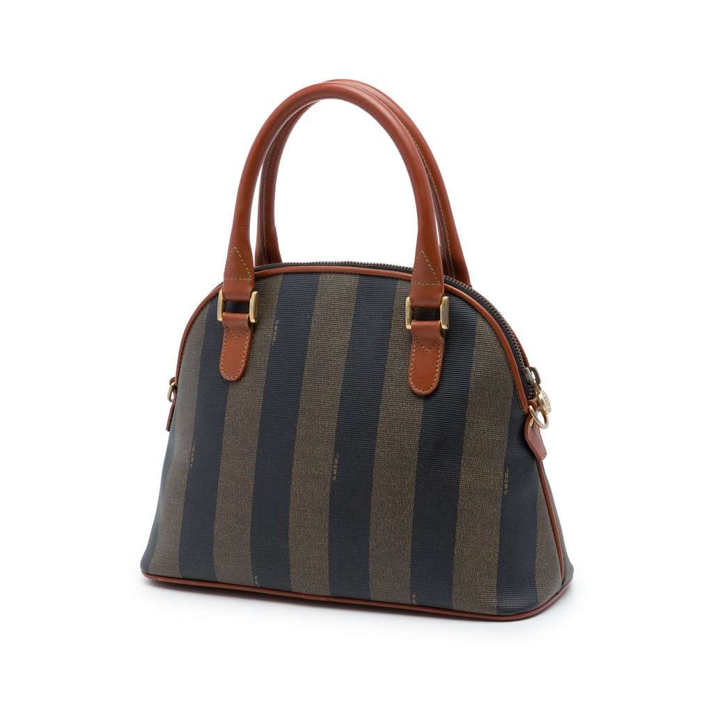 Fendi Pequin Coated Canvas Dome Satchel Brown Very good condition - Back View