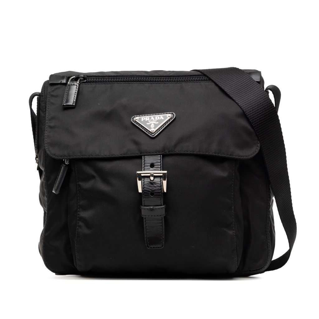 Prada Tessuto Zip Buckle Messenger Bag Black Very good condition - Front View