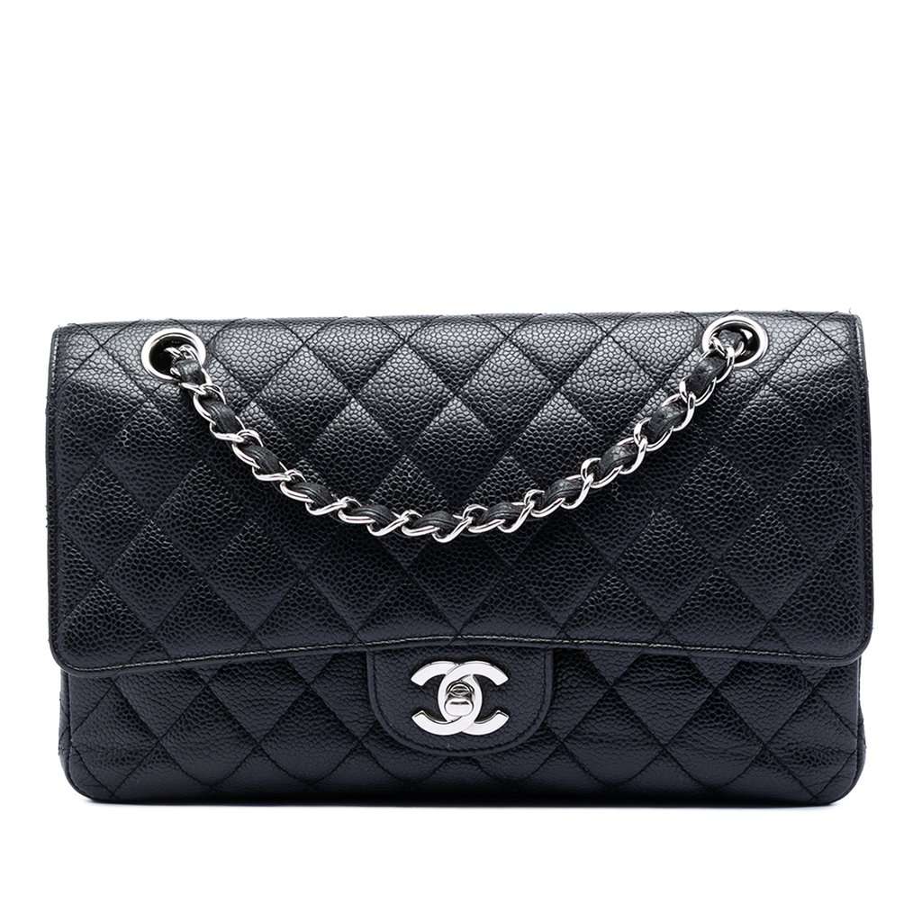 Chanel Medium Classic Caviar Double Flap Black Leather Very good condition - Front View