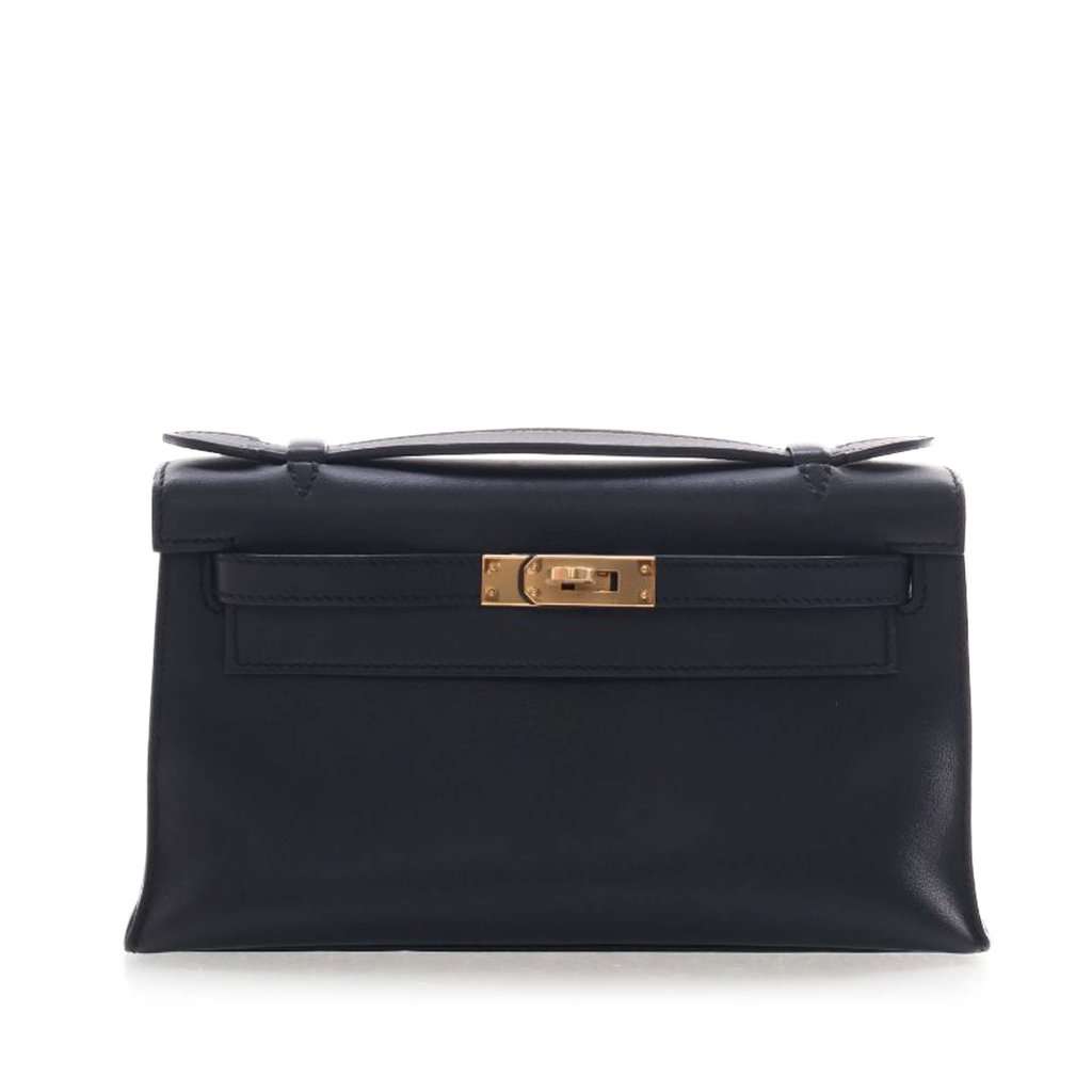 Hermès Swift Kelly Pochette 22 Black Leather Very good condition - Front View