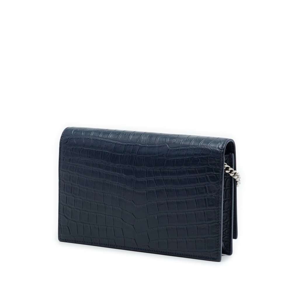 Saint Laurent Croc Embossed Leather Monogram Kate Tassel Wallet on Chain Blue Leather Very good - Back View