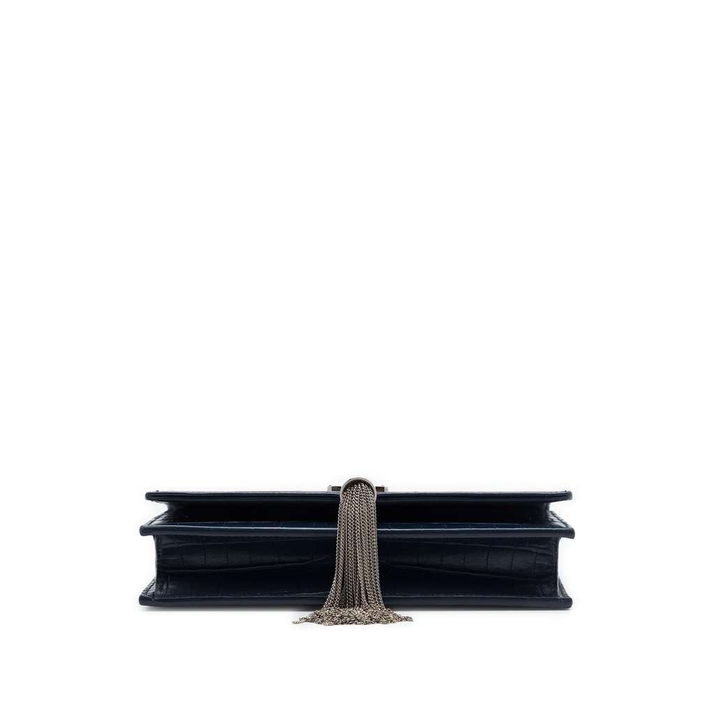 Saint Laurent Croc Embossed Leather Monogram Kate Tassel Wallet on Chain Blue Leather Very good - Inside View