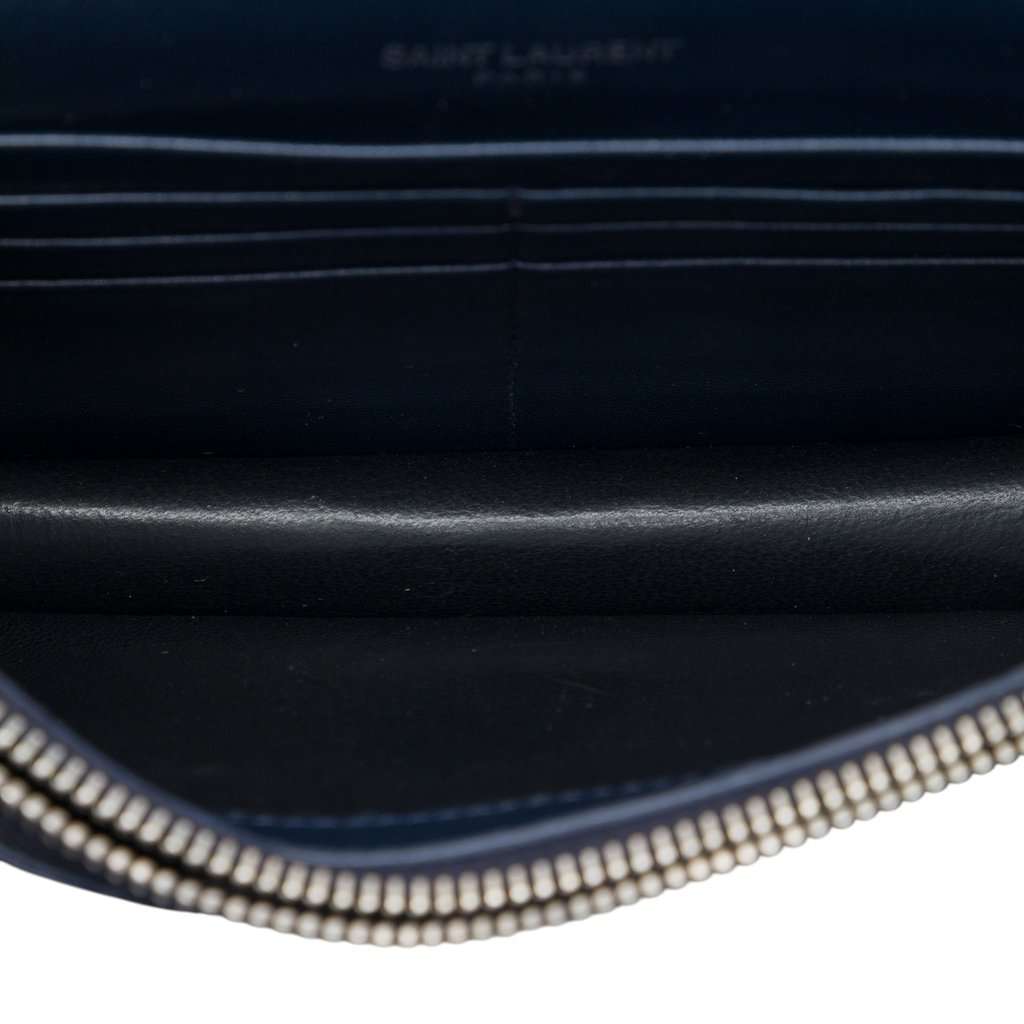 Saint Laurent Croc Embossed Leather Monogram Kate Tassel Wallet on Chain Blue Leather Very good - Model View