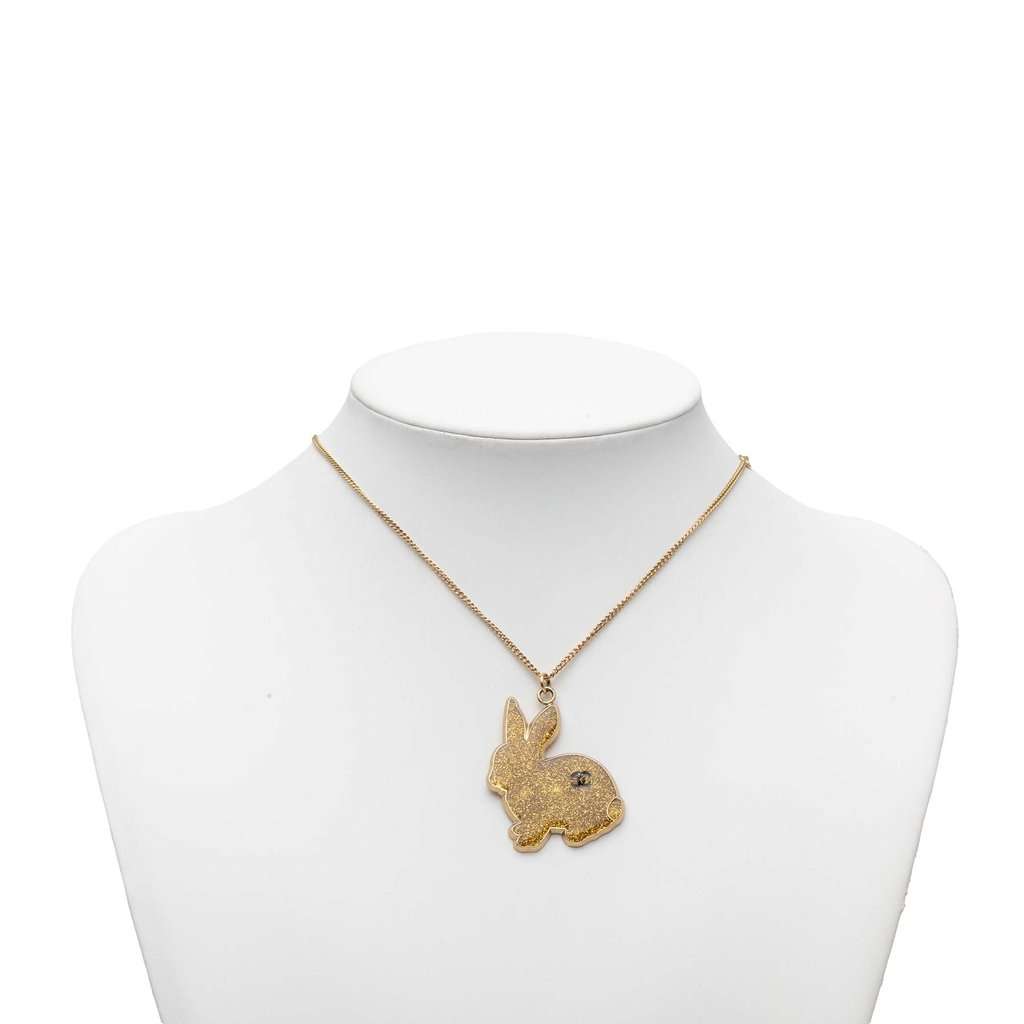 Chanel CC Gold Plated Resin Rabbit Pendant Necklace Gold Metal Very good - Box View