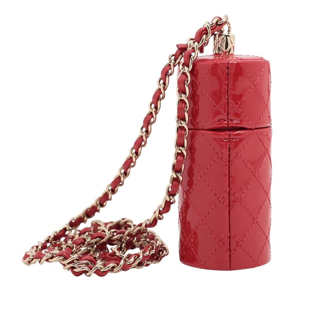 Chanel CC Quilted Patent Lipstick Case Red Leather Very good - Back View