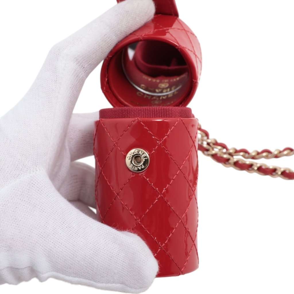 Chanel CC Quilted Patent Lipstick Case Red Leather Very good - Inside View