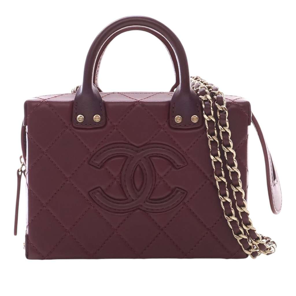 Chanel Small CC Quilted Calfskin Top Handle Convertible Vanity Case Red Leather Very good - Front View