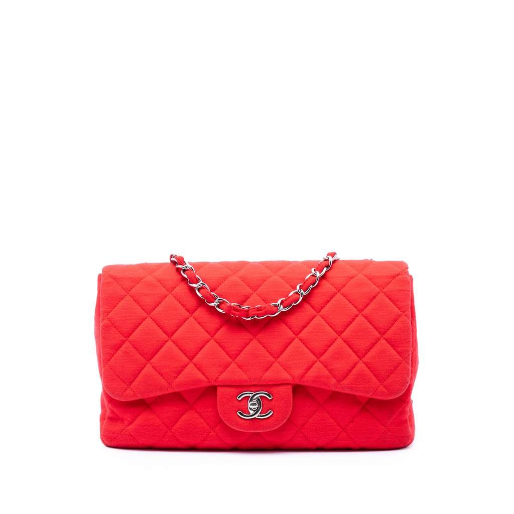 Chanel Jumbo Classic Jersey Single Flap Red Very good condition - Front View