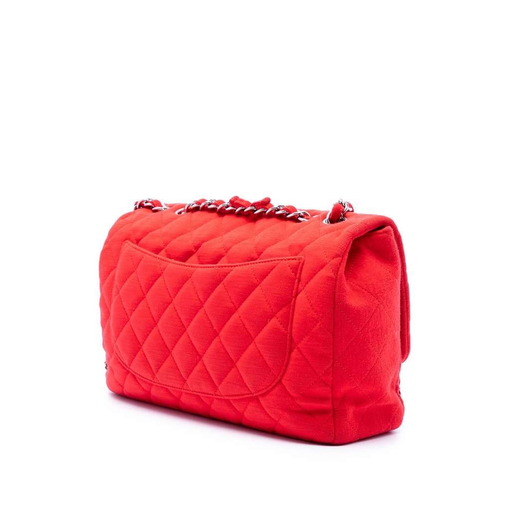 Chanel Jumbo Classic Jersey Single Flap Red Very good condition - Back View