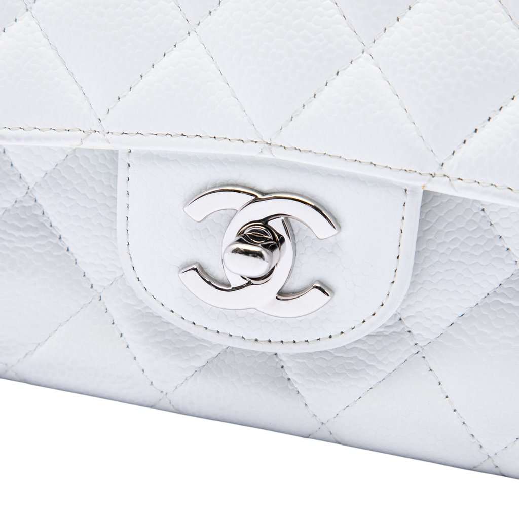 Chanel Medium Classic Caviar Double Flap White Leather Very good - Box View