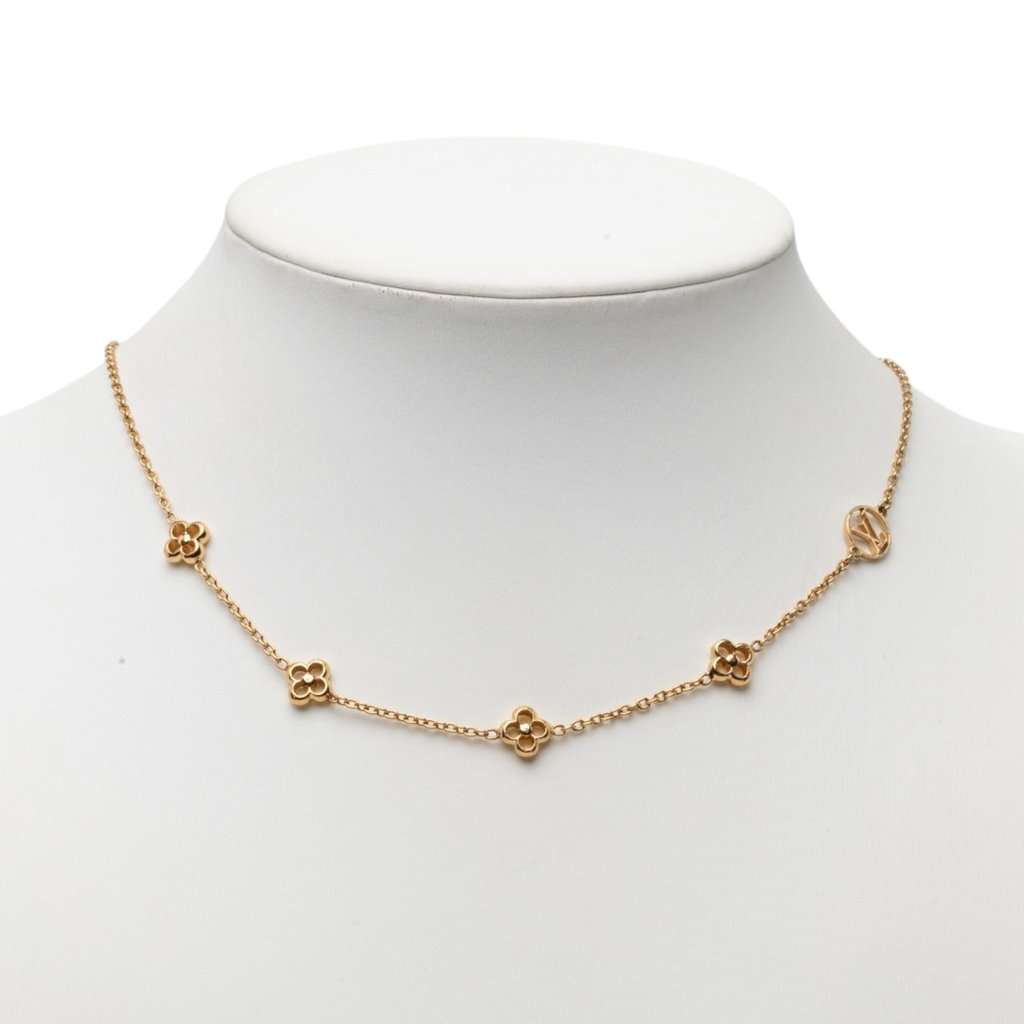 Louis Vuitton Gold Plated Flower Full Necklace Gold Metal Very good - Box View