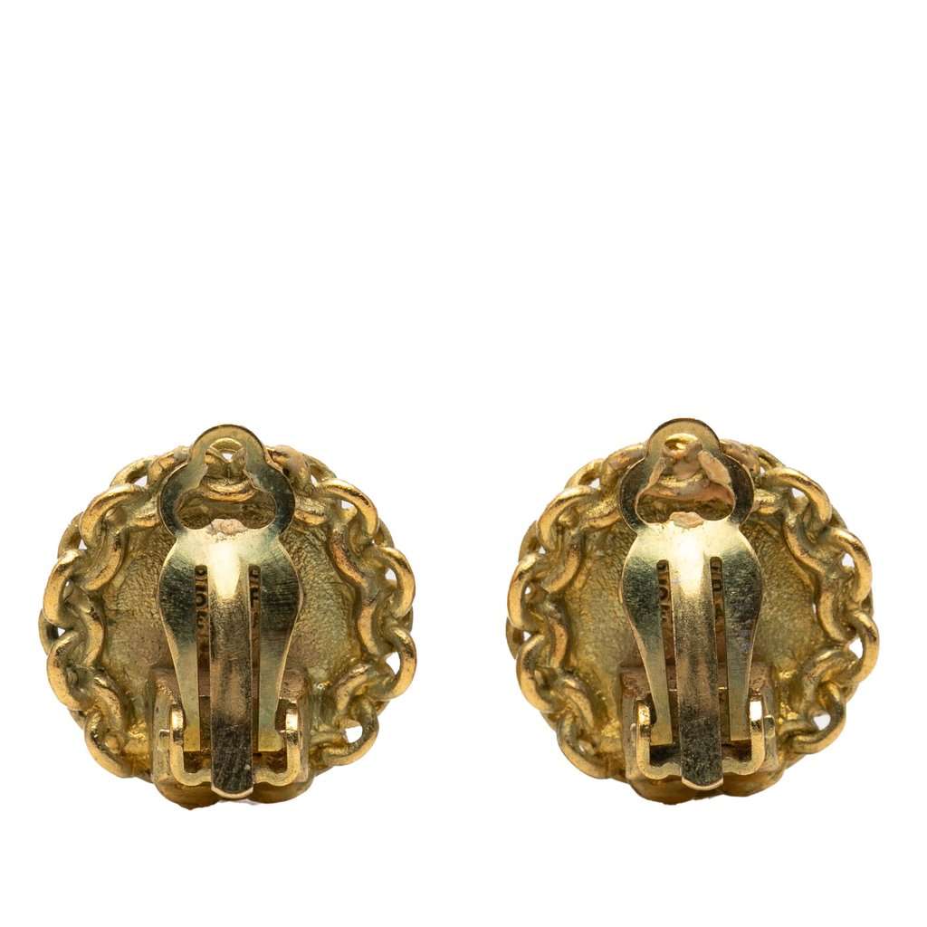 Chanel CC Gold Plated Round Clip On Earrings Gold Metal Very good - Back View