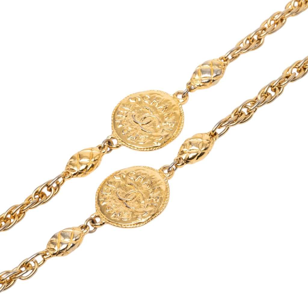 Chanel CC Gold Plated Medallion Wrap Around Necklace Gold Metal Very good condition - Back View