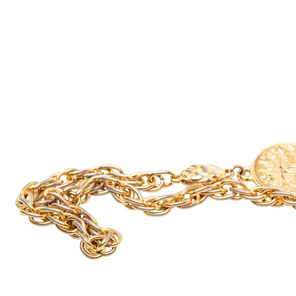 Chanel CC Gold Plated Medallion Wrap Around Necklace Gold Metal Very good condition - Box View