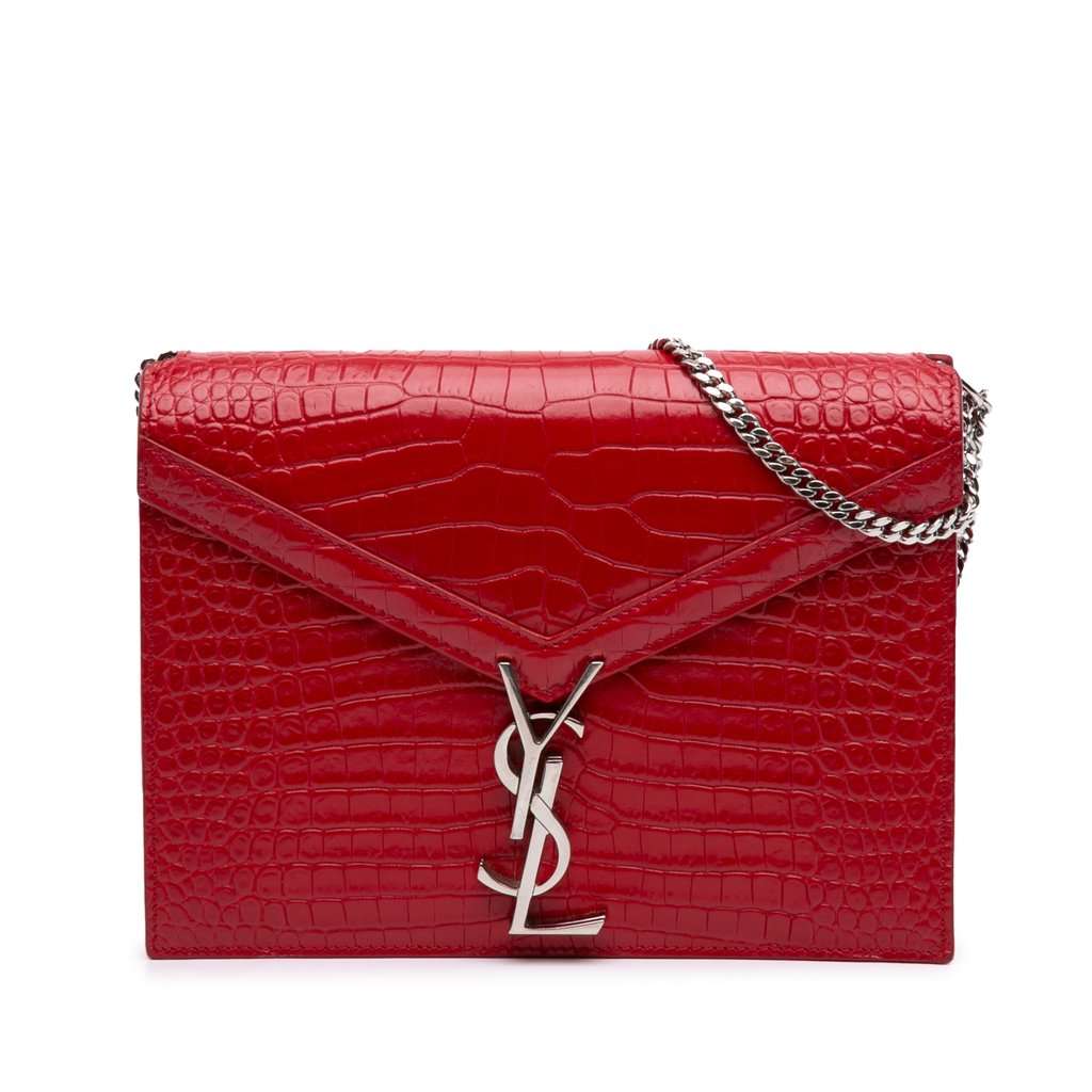 Saint Laurent Croc Embossed Leather Monogram Cassandra Clasp Bag Red Leather Very good - Front View